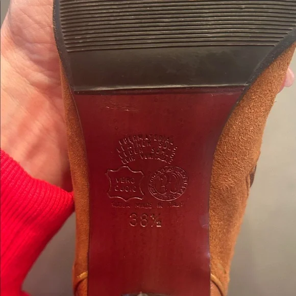 Made In Italy Camel Tan Brushed Suede and Leather High Calf Heeled Boots - Picture 2 of 14